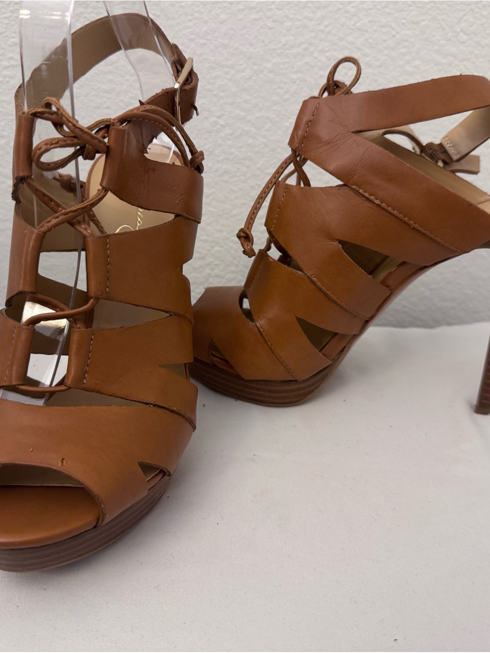 Jessica Simpson Tan Lace-Up Strappy High Heel Sandals
